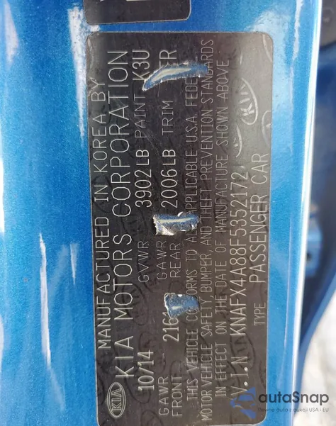 2015 Kia Forte Ex from USA, damaged, VIN KNAFX4A88F5352172